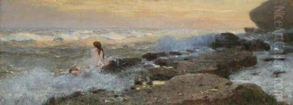 A Rocky Shore With A Naiad Oil Painting by Benes Knupfer