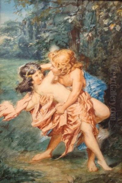 A Nymph And A Satyr Embracing Oil Painting by Benes Knupfer