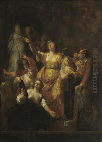 Achilles Discovered Among The Daughters Of Lycomedes Oil Painting by Nikolaus Knupfer