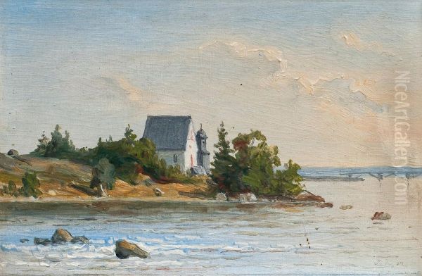 Coastal View With A Church Oil Painting by Johan Knutson