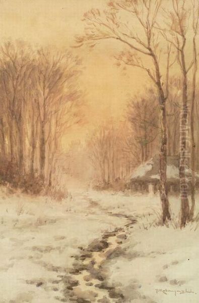 Winter Landscape Oil Painting by Tokusaburo Kobayashi