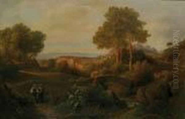 Paesaggio Laziale Con Contadine Sullo Sfondo Del Circeo Oil Painting by Georg Kobel