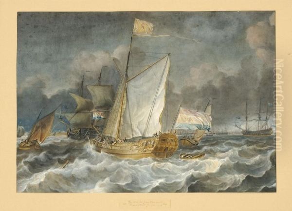 View Of The Ij With An Amsterdam Statenjacht Oil Painting by Hendrik Ii Kobell