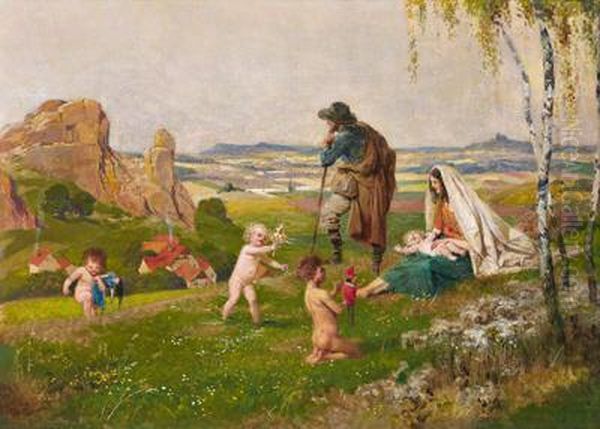 Hirtenfamilie Vor Einer Weiten Landschaft Oil Painting by Hans Koberstein