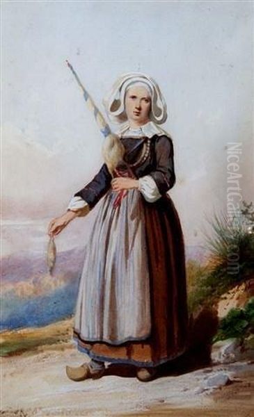 Brittany Peasant Girl Oil Painting by Georg Koberwein