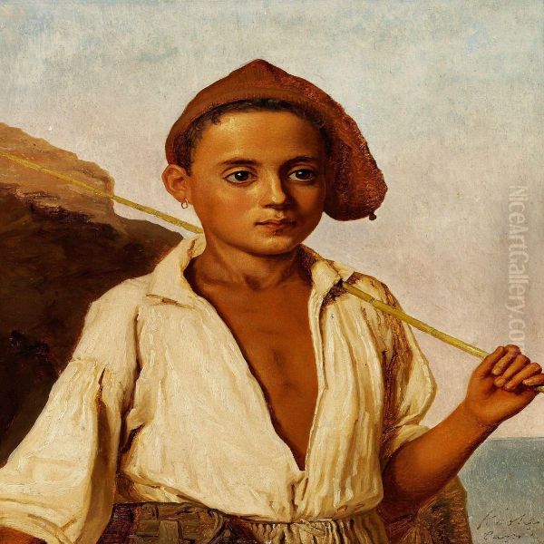 Portrait Af En Fiskerdreng Fra Capri Oil Painting by Christen Kobke