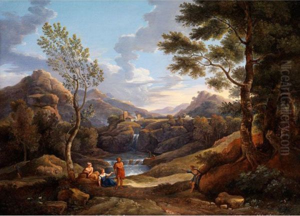 Arkadische Landschaft Mit Antiker Hirtenstaffage Oil Painting by Joseph Anton Koch