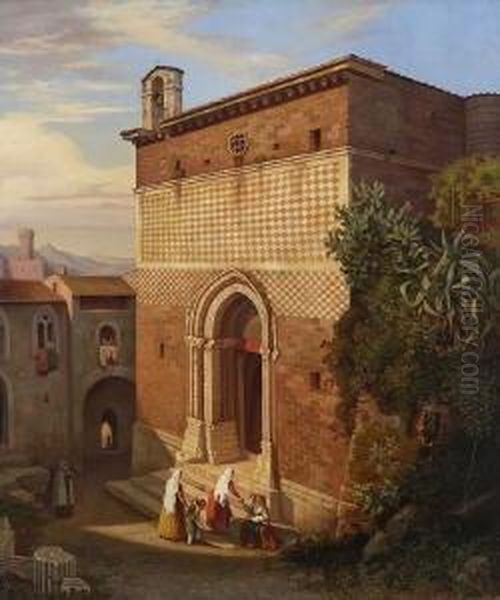 Vor Einer Italienischen
 Kirche Oil Painting by August Koch