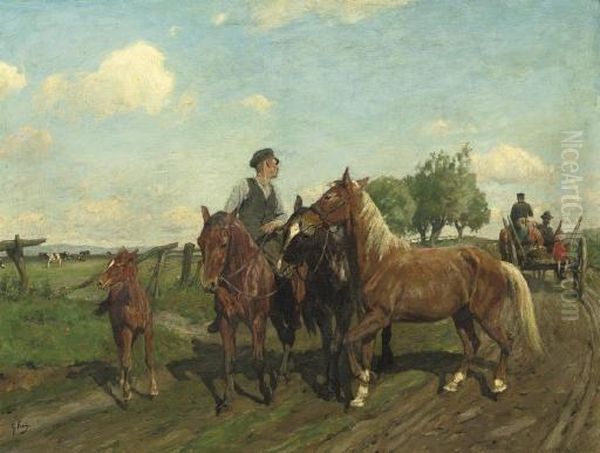 On The Way To The Horse Market Oil Painting by Georg Koch