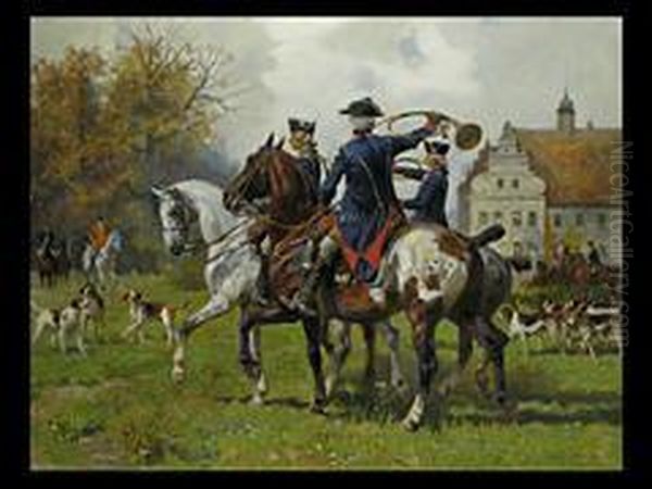 Aufbruch Zur Jagd Oil Painting by Georg Koch