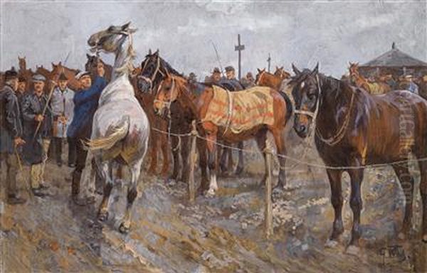 Vor Dem Pferderennen Oil Painting by Georg Karl Koch