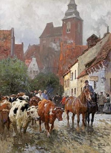 On The Way To The Cattle Market Oil Painting by Georg Karl Koch