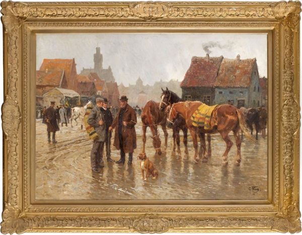 Hastmarknad Oil Painting by Georg Karl Koch