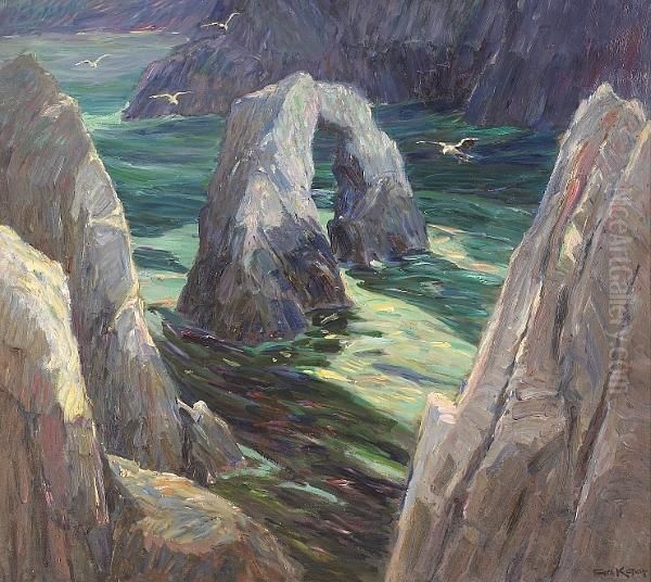 Natural Arch And Coastal Cliffs, Carmel Oil Painting by George Joseph Koch