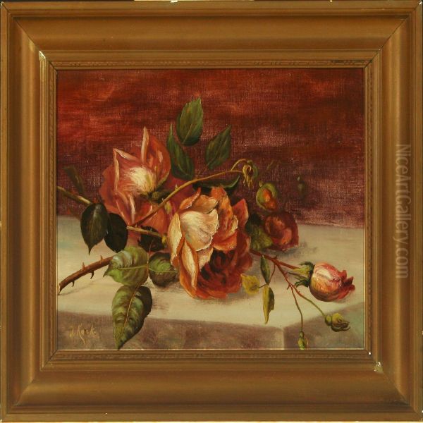 Still Life With Roses On Adoor Frame Oil Painting by Johan Koch