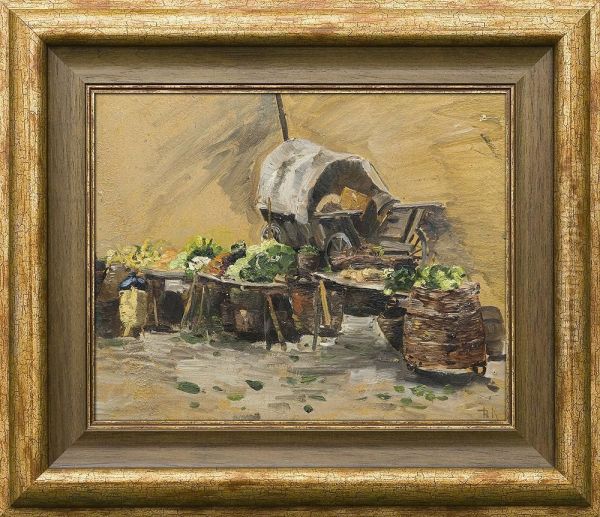 Market Stall Oil Painting by Roman Kochanowski