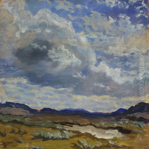 Windswept Landscape Oil Painting by Matthias Peschcke Koedt