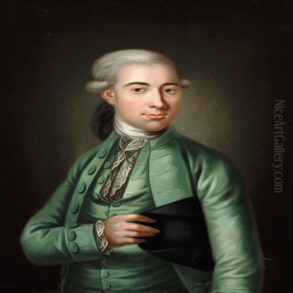 An Elegant Gentleman In A Green Jacket Oil Painting by Herman Koefoed