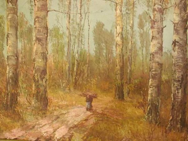 Porteuse De Bois Sur Un Chemin Forstier Oil Painting by Georg Johann Koehler