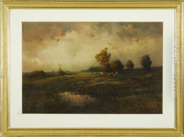 Pastoral Landscape With Grazing Cattle Oil Painting by Paul R. Koehler