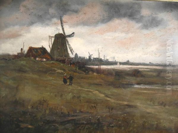 American, 1875-, 'landscape With Windmill',pastel On Paper, Signed Lower Right 'pr Koehler Ny', Framed, Notexamined Out Of Frame Oil Painting by Paul R. Koehler