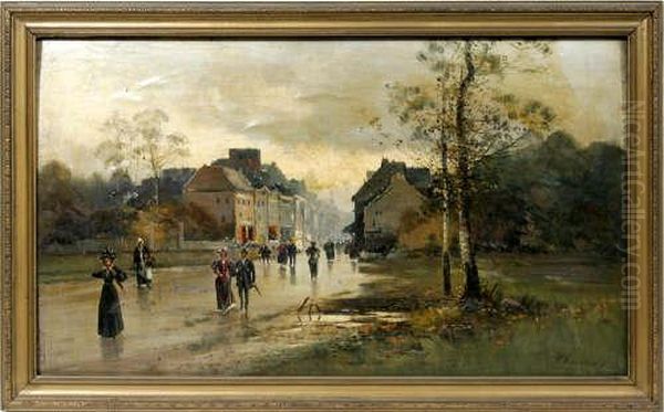 Street Scene In Rain Oil Painting by Paul R. Koehler