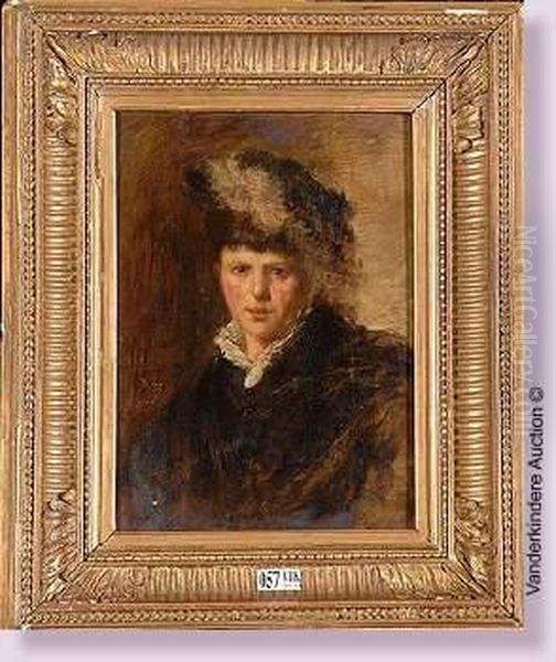 Portrait D'une Elegnate Au Chapeaua Plumes Oil Painting by Robert Koehler