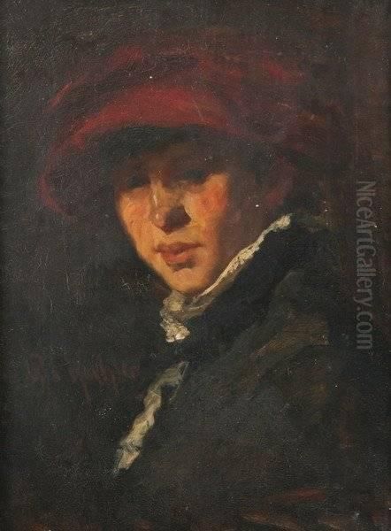 Figure In Red Hat Oil Painting by Robert Koehler