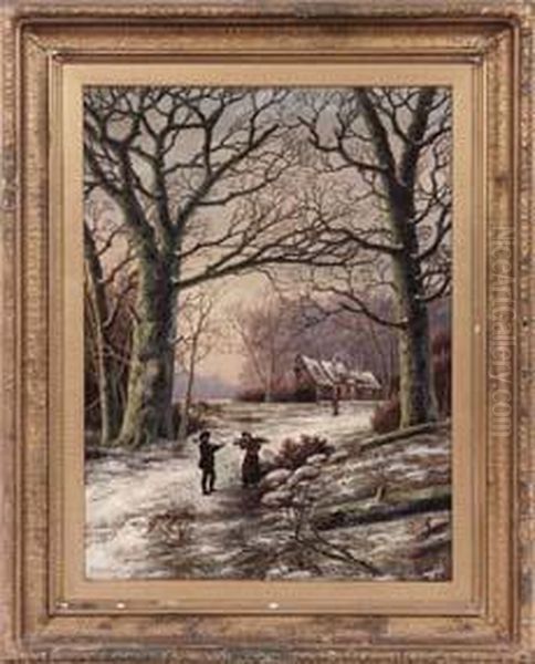 Paesaggio Invernale Con Figure Oil Painting by Hendrik Barend Koekkoek