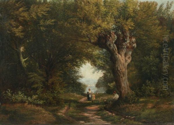 Landschaft Mit Feldweg Und Rastenden Wanderern Oil Painting by Hendrik Barend Koekkoek