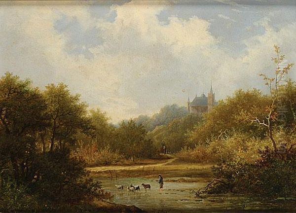 Berger Et Ses Chevres Dans Un Paysage Oil Painting by Hendrik Pieter Koekkoek