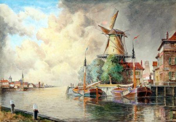 Old Holland Oil Painting by Hermanus Jr. Koekkoek