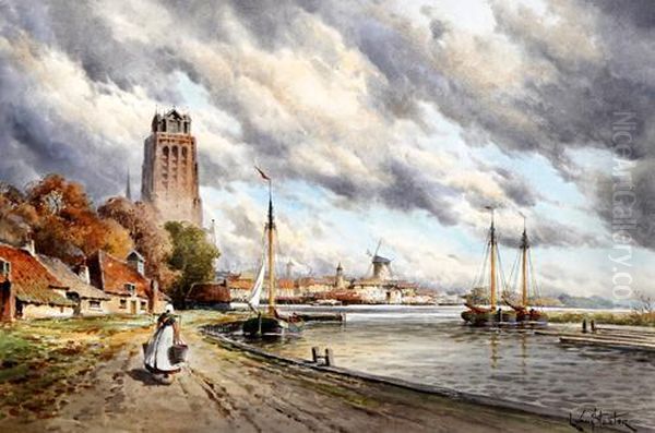 'overschie' & 'dordrecht' Oil Painting by Hermanus Jr. Koekkoek