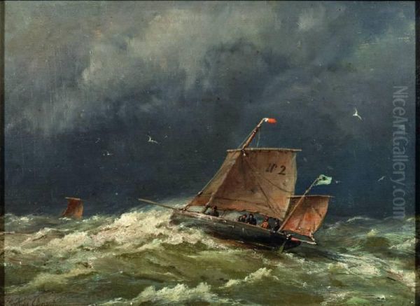 Zeilboot Op Stormachtige Zee Oil Painting by Hermanus Jr. Koekkoek