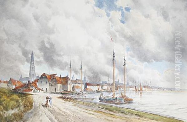 Antwerp From The Scheldt Oil Painting by Hermanus Jr. Koekkoek