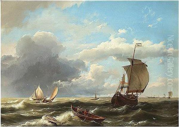 Negotiating The Breakers Oil Painting by Hermanus W. Koekkoek