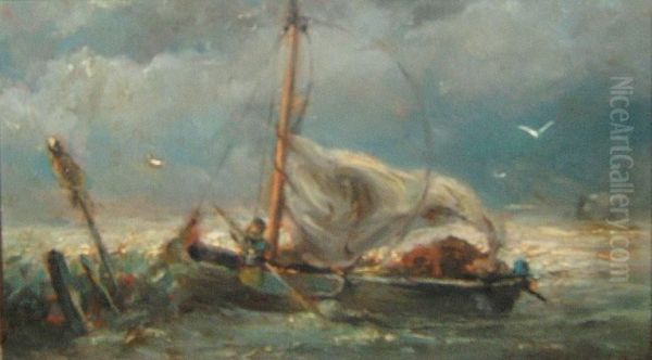 Bateau Sur Mer Trouble Oil Painting by Hermanus Willem Koekkoek