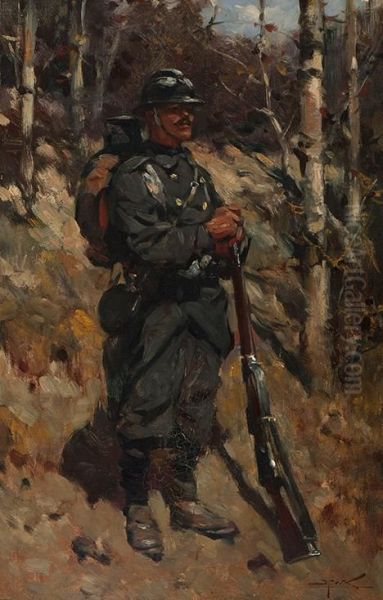 Soldier By The Edge Of A Forest Oil Painting by Hermanus Willem Koekkoek