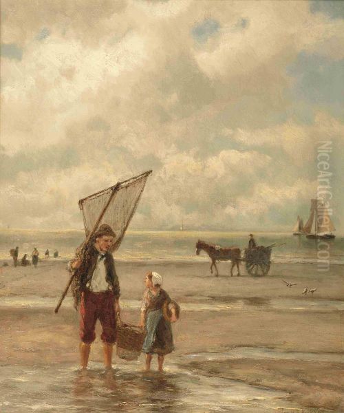 On The Beach Oil Painting by Johannes Hermann Barend Koekkoek