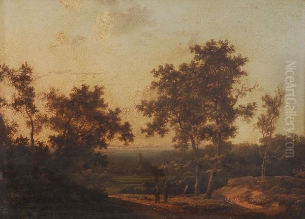 Hunters In A Landscape Oil Painting by Marianus Adrianus Koekkoek