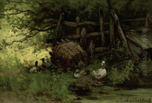 Landscape With Ducks. Oil Painting by Marinus Adrianus Ii Koekkoek