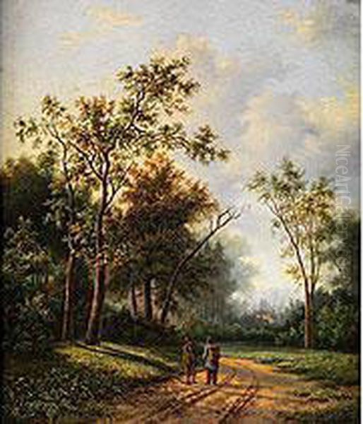 Wanderer Auf Einem Sandigen Weg Oil Painting by Marinus Adrianus Ii Koekkoek