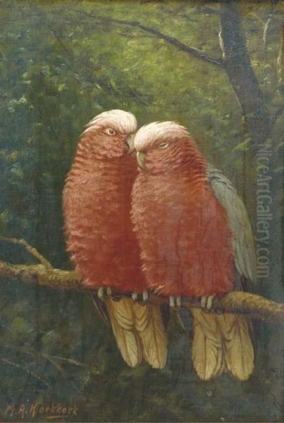 Rose Kakatoes: Colourful Friends Oil Painting by Marinus Adrianus Ii Koekkoek