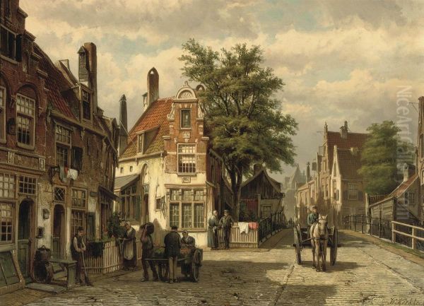 A Busy Street In Summer, Enkhuizen Oil Painting by Willem Koekkoek