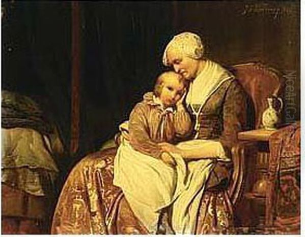 On Grandmother's Lap Oil Painting by Johan Philip Koelman