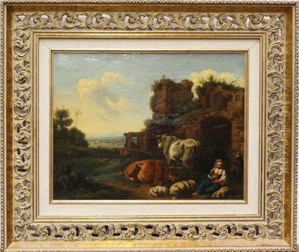 Pastoral Landscape With Ruins Oil Painting by Johan Daniel Koelmann