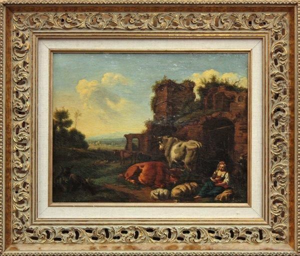 Pastoral Landscape With Ruins Oil Painting by Johan Daniel Koelmann