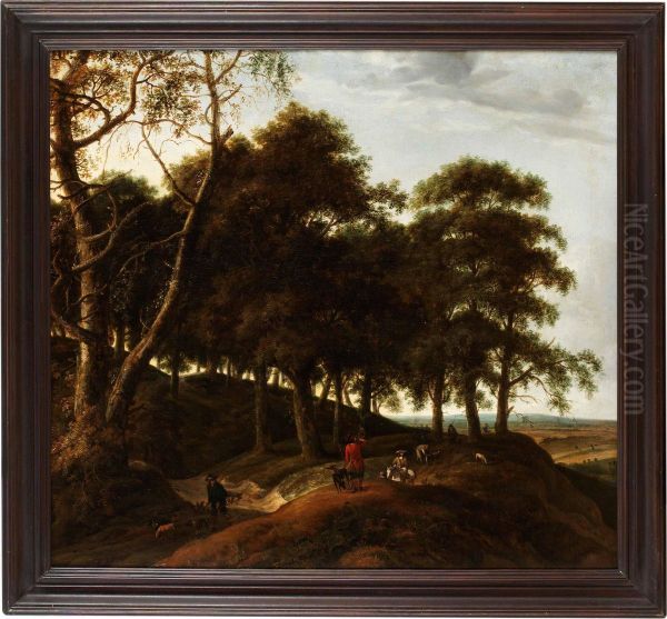 Landskap Med Jaktsallskap Oil Painting by Isaac Koene