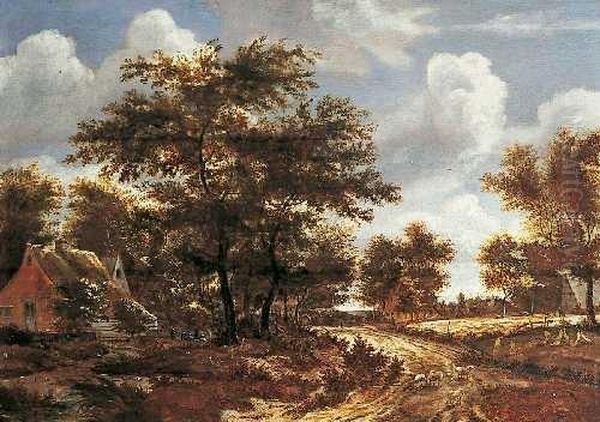 Landschaft Mit Hausern, Bauern Und Schafen. Oil Painting by Isaac Koene