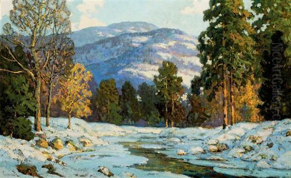 Mountains In Winter Oil Painting by Walter Koeniger